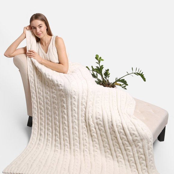 P/S Solid Cable Knitted pattern Luxury Soft Throw Blanket·50x60·Luxury· - Picture 4 of 9